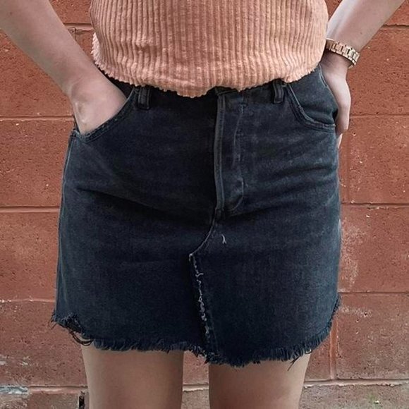 Free People Black Denim Mini Skirt - Picture 1 of 2